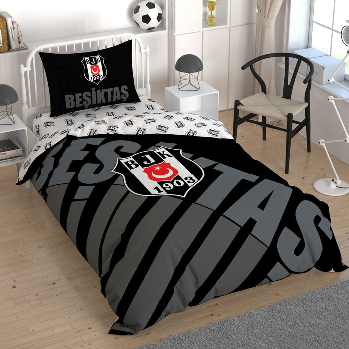 Taç Lizensiert Beşiktaş Bettwäsche-Set für Einzelbett mit Schwarzem Logo