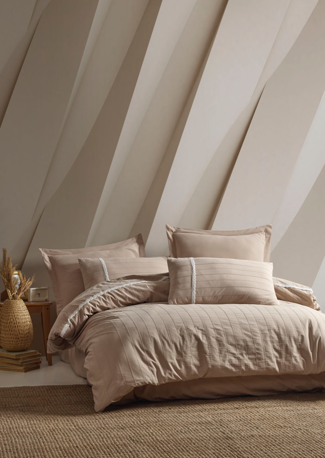 Şaheser Jasmin Natural Look Washed Doppelbett-Bettwäsche-Set 6-teilig