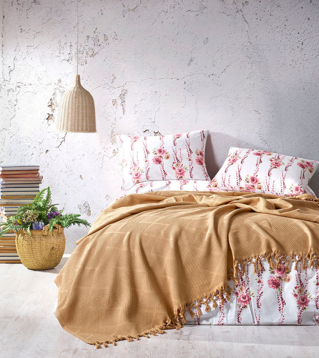 Şaheser Mona Jacquard Tagesdecke mit Fransen aus 100 % Baumwolle Oeko-Tex®