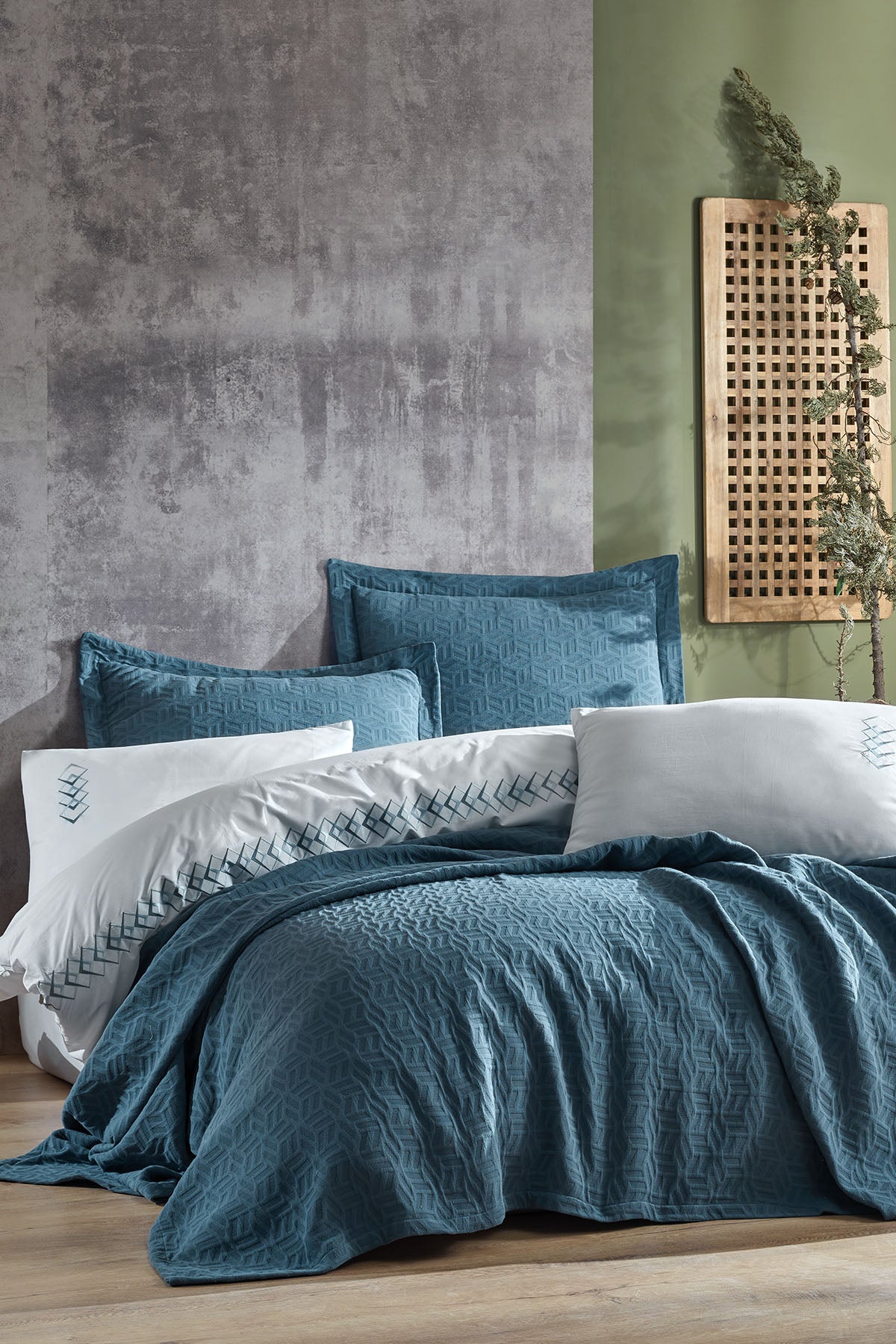 Şaheser Larissa Besticktes 7-teiliges Hochzeits-Set aus 100% Baumwoll-Satin