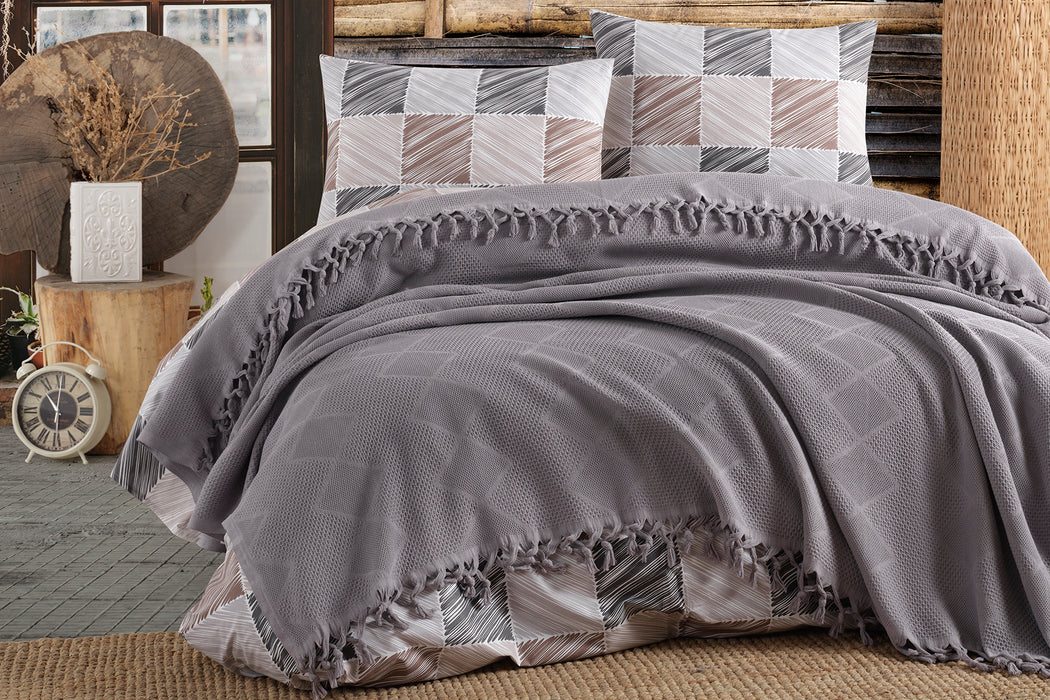 Şaheser Mona Jacquard Tagesdecke mit Fransen aus 100 % Baumwolle Oeko-Tex®