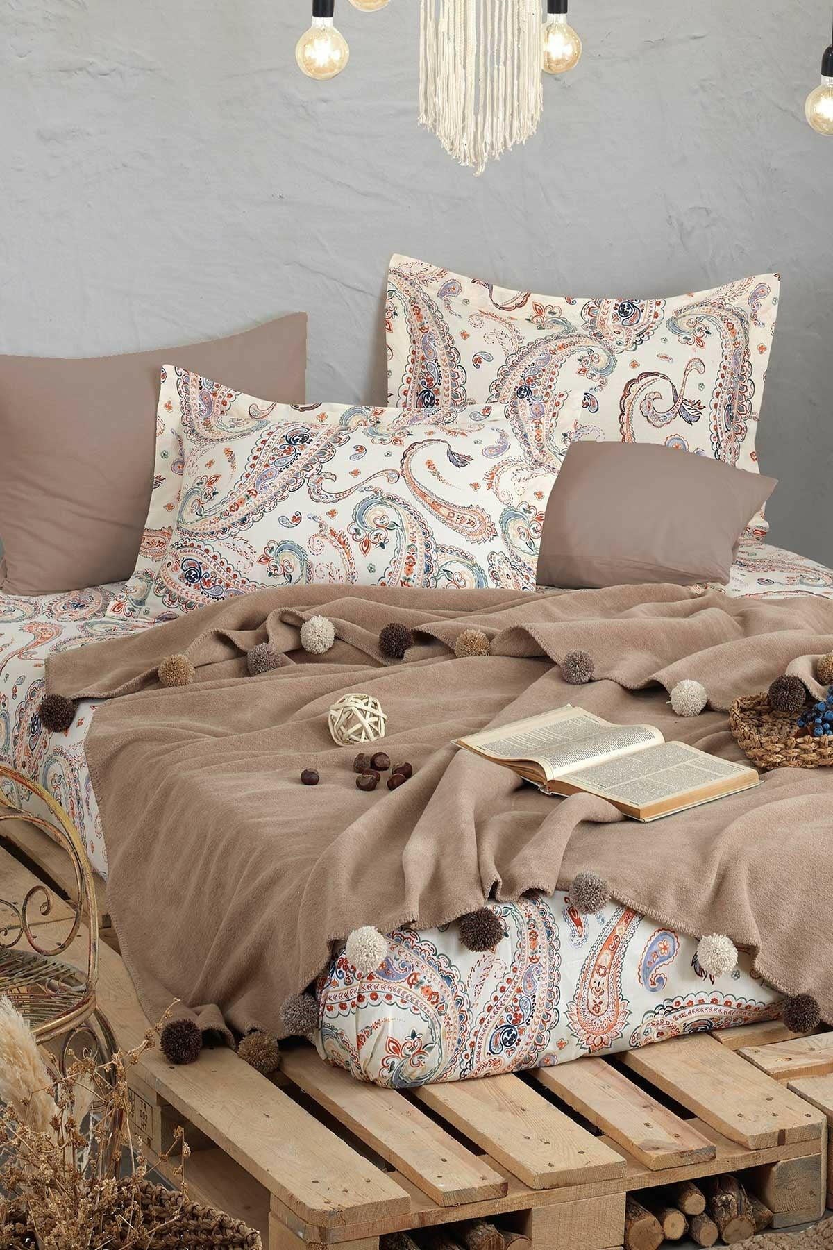 Boho Chic Çift Kişilik Battaniye Seti Cappuccıno - Luxurahome.com