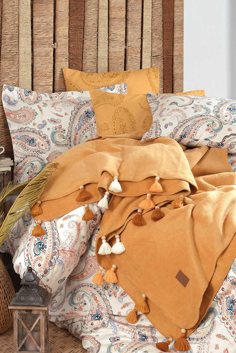 Iyi Geceler Istanbul Boho Chic Decken-Bettbezug Set in Senfgelb