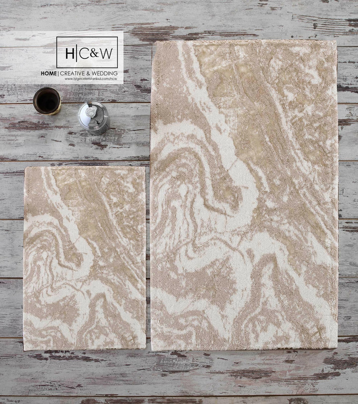 Marble 2er Badematten-Set in Beige