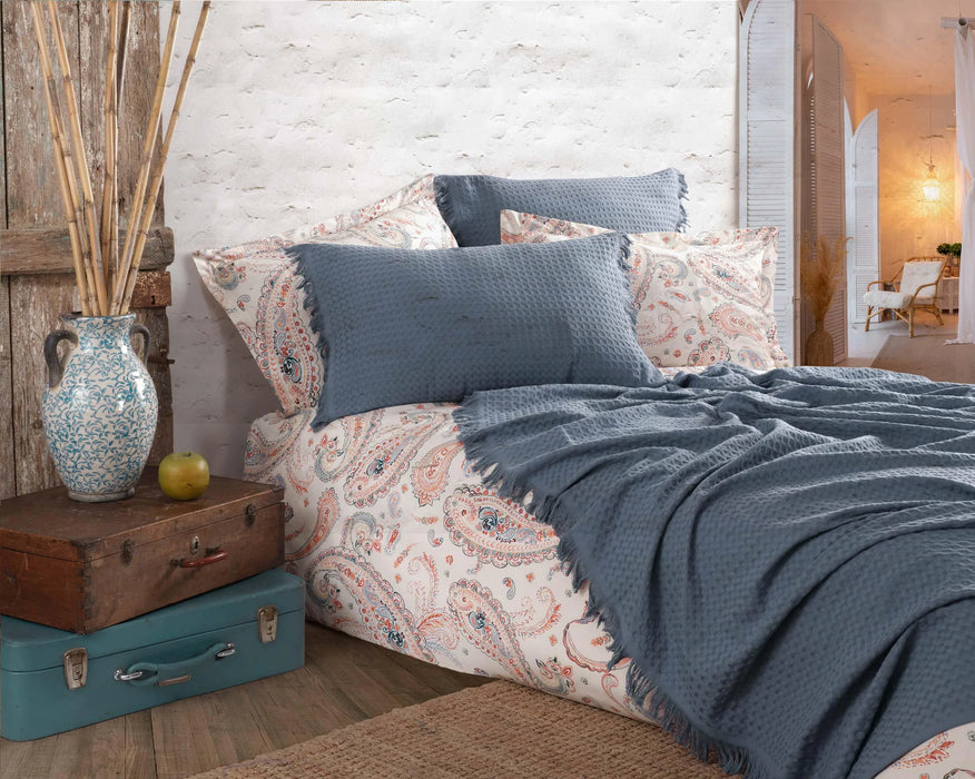 Iyi Geceler Istanbul: Boho Chic Pique-Set %100 Baumwolle in 220x240cm in Cobaldblau