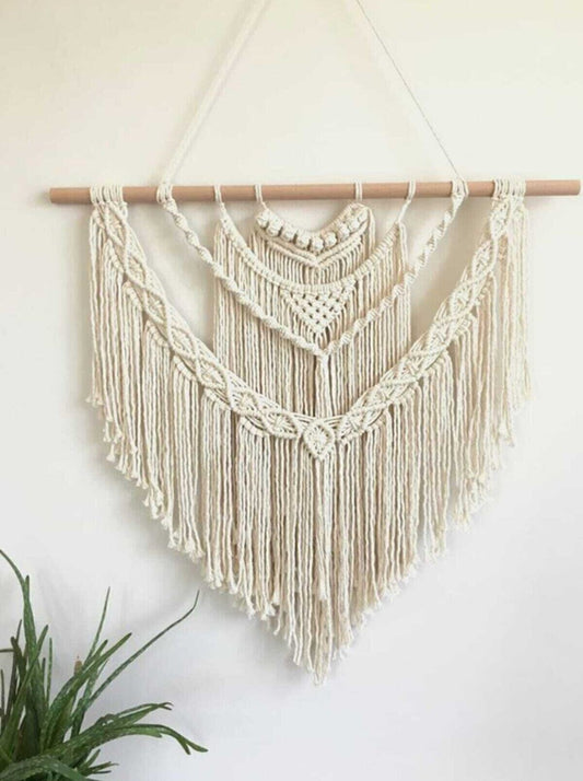 Makramee-Wanddeko 80x60cm in Creme