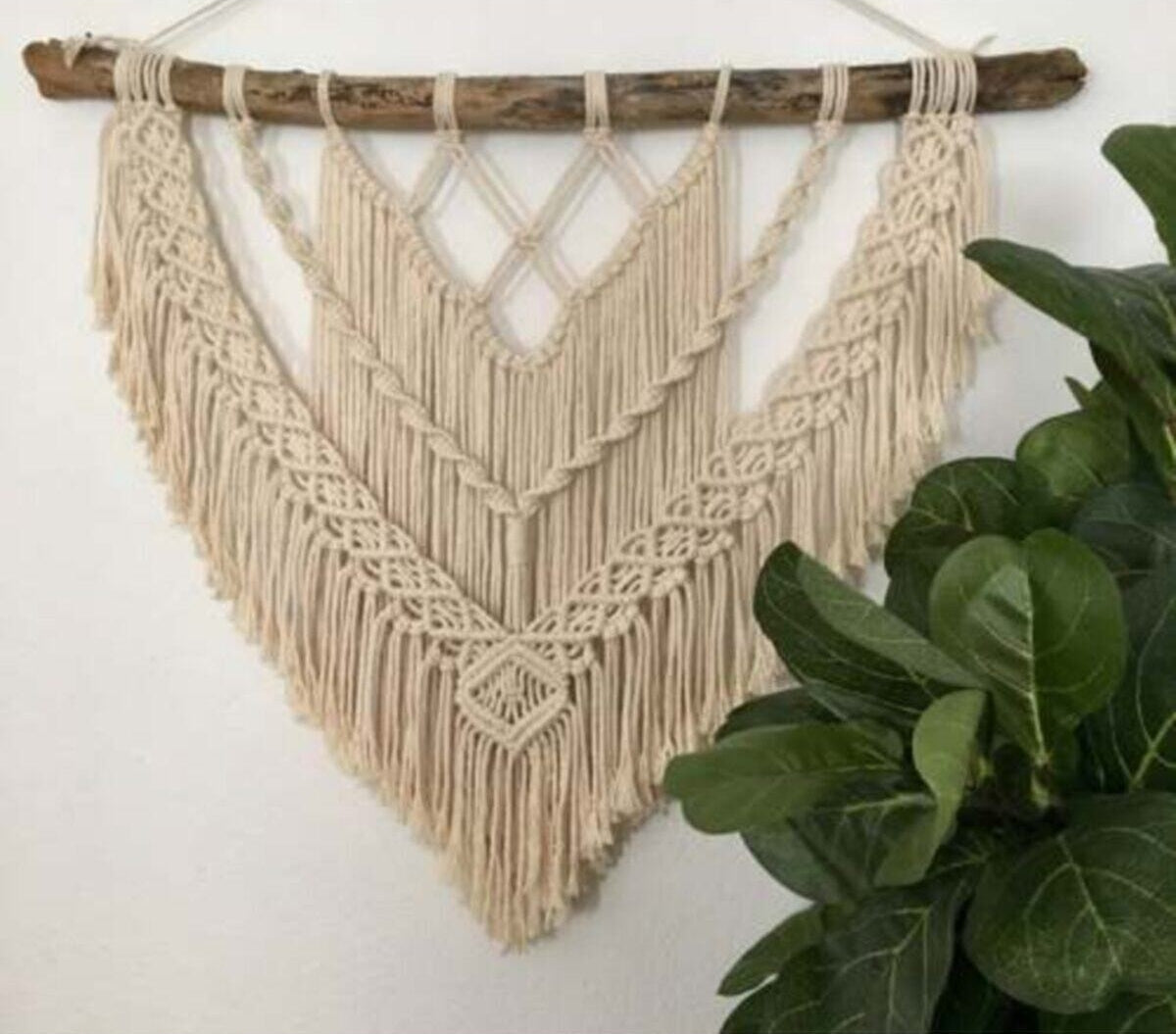 Krem makrome duvar dekoru 70x60cm 