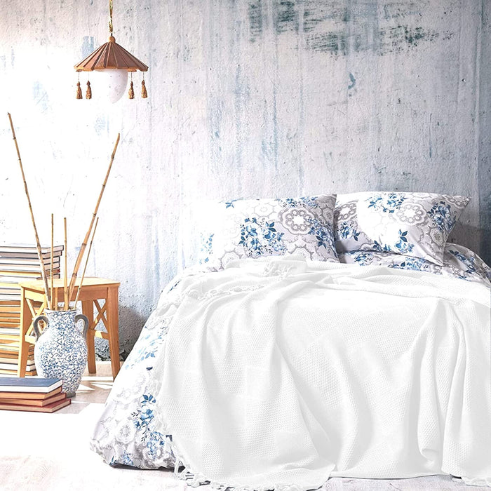 Şaheser Mona Jacquard Tagesdecke mit Fransen aus 100 % Baumwolle Oeko-Tex®