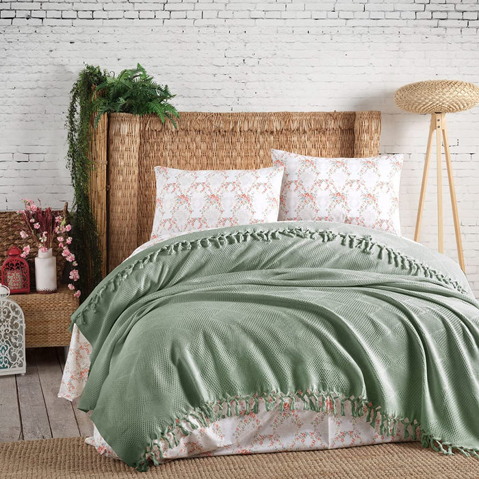 Şaheser Mona Jacquard Tagesdecke mit Fransen aus 100 % Baumwolle Oeko-Tex®