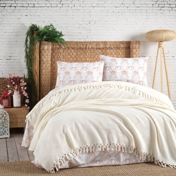 Şaheser Mona Jacquard Tagesdecke mit Fransen aus 100 % Baumwolle Oeko-Tex®