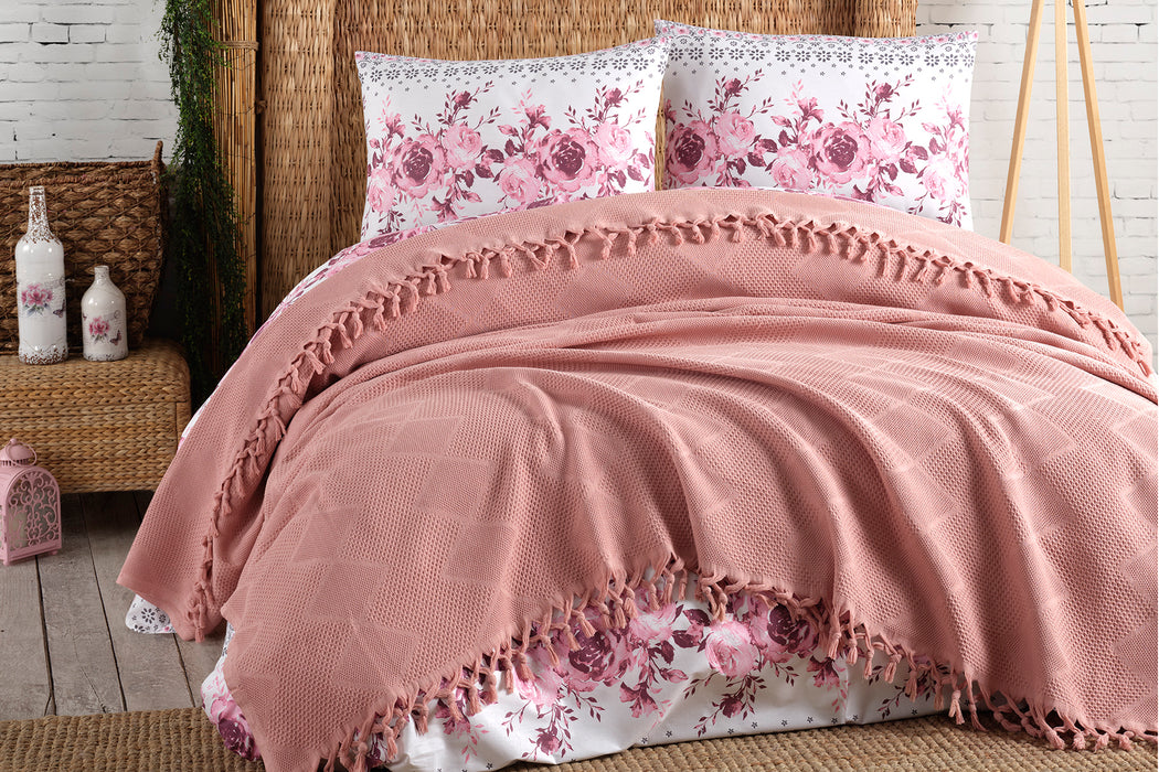 Şaheser Mona Jacquard Tagesdecke mit Fransen aus 100 % Baumwolle Oeko-Tex®