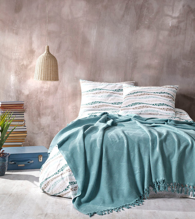 Şaheser Mona Jacquard Tagesdecke mit Fransen aus 100 % Baumwolle Oeko-Tex®