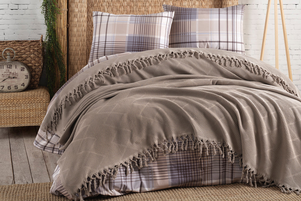 Şaheser Mona Jacquard Tagesdecke mit Fransen aus 100 % Baumwolle Oeko-Tex®