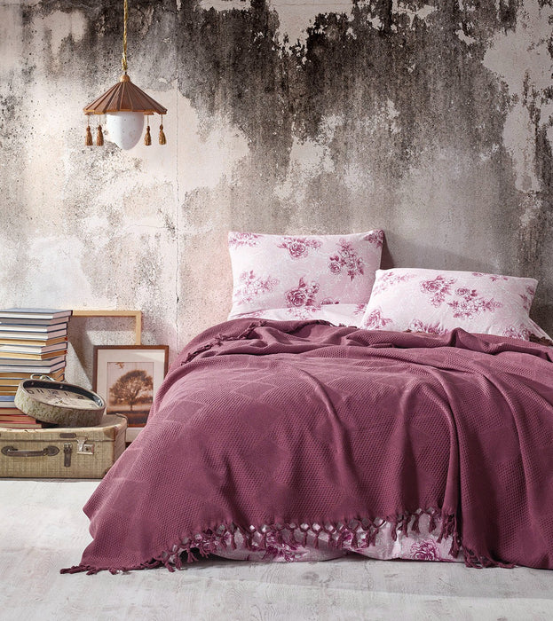 Şaheser Mona Jacquard Tagesdecke mit Fransen aus 100 % Baumwolle Oeko-Tex®