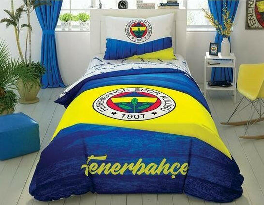 Taç Lizensiert Fenerbahçe Bettwäsche-Set für Einzelbett mit Wappen/Wooden