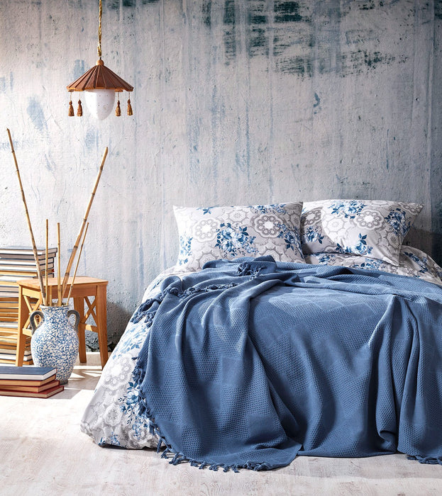 Şaheser Mona Jacquard Tagesdecke mit Fransen aus 100 % Baumwolle Oeko-Tex®
