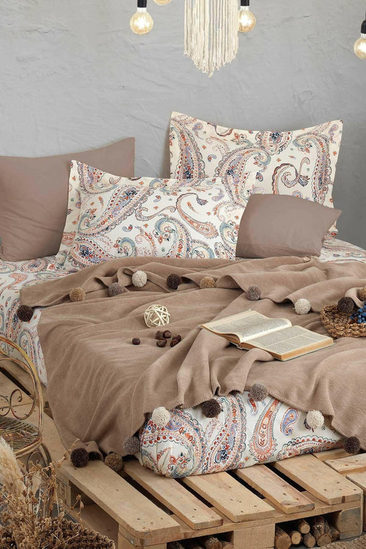Boho Chic Çift Kişilik Battaniye Seti Cappuccıno - Luxurahome.com