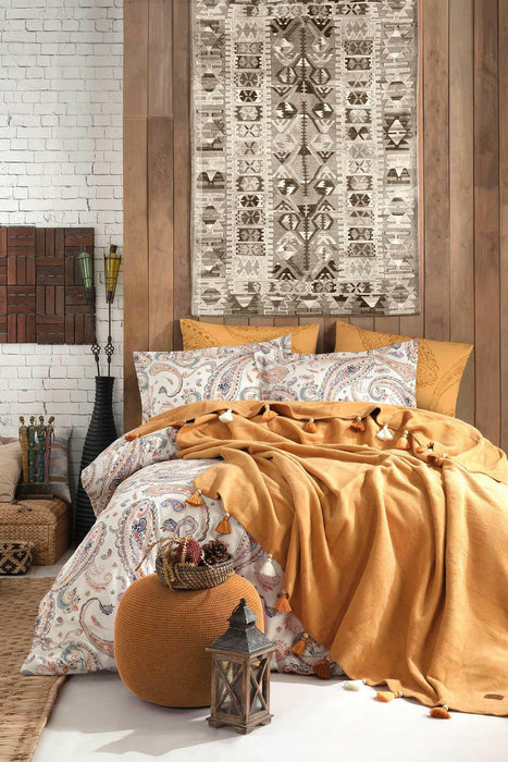 Iyi Geceler Istanbul Boho Chic Decken-Bettbezug Set in Senfgelb