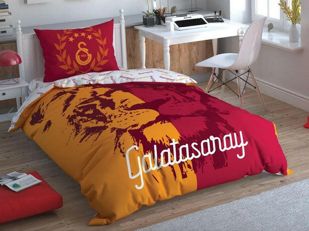 Taç Lizensiert Galatasaray Bettwäsche-Set für Einzelbett mit Aslan Logo