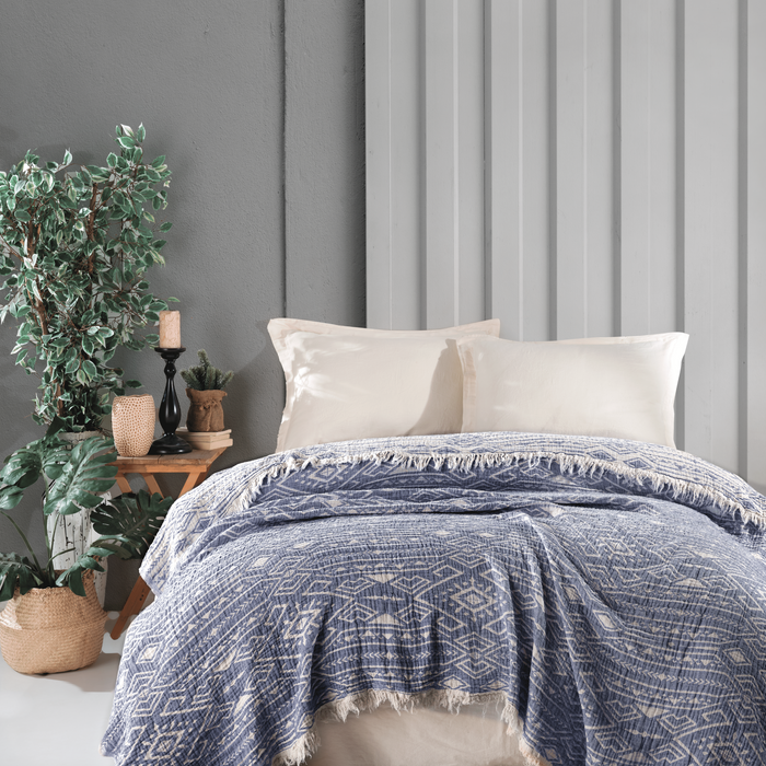 Şaheser Etno Premium Musselin Tagesdecke aus 100% Baumwolle Oeko-Tex®