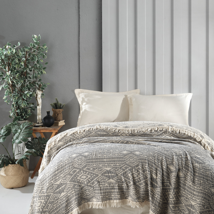 Şaheser Etno Premium Musselin Tagesdecke aus 100% Baumwolle Oeko-Tex®